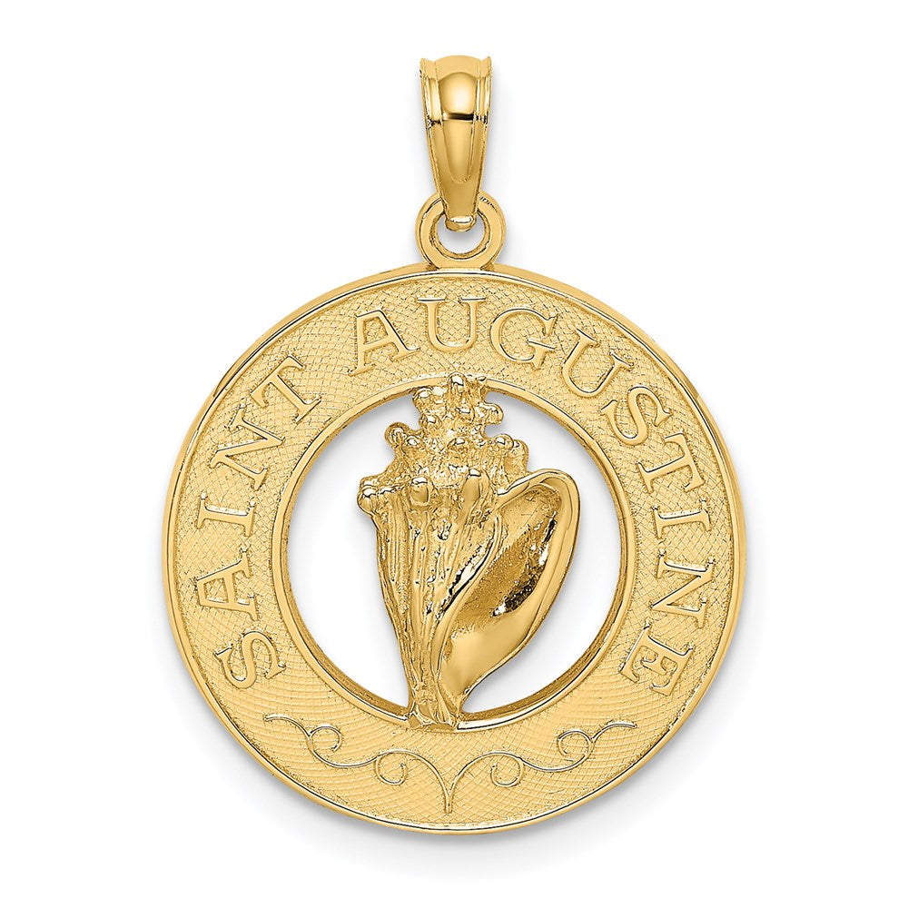 Million Charms 14K Yellow Gold Themed Religious Saint Augustine On Round Frame With On Round Frame With Conch Shell Center