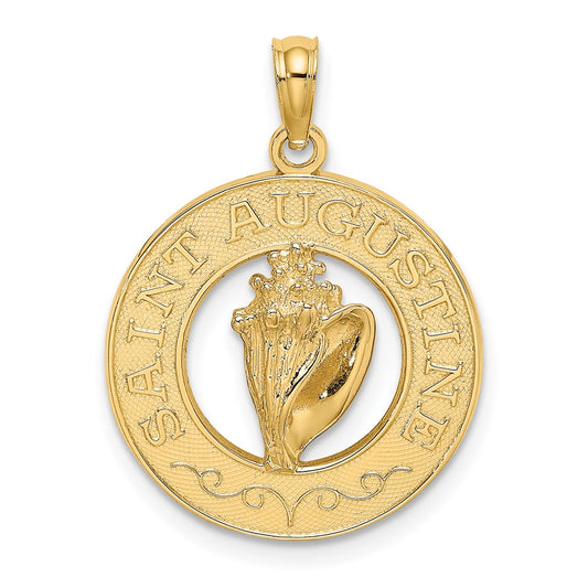 Million Charms 14K Yellow Gold Themed Religious Saint Augustine On Round Frame With On Round Frame With Conch Shell Center