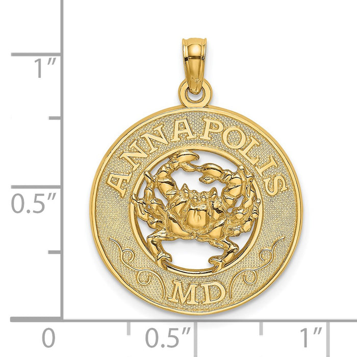 Million Charms 14K Yellow Gold Themed Annapolis, Md Round Frame With Crab Charm