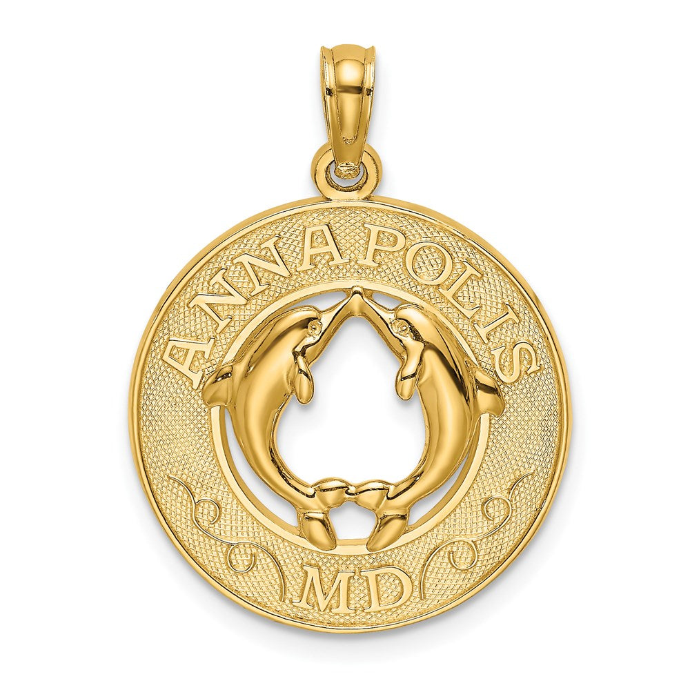 Million Charms 14K Yellow Gold Themed Annapolis,Md On Round Frame With Dolphins In Center