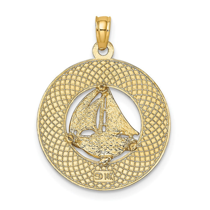 Million Charms 14K Yellow Gold Themed Annapolis, Md Round Frame With Nautical Sailboat Charm