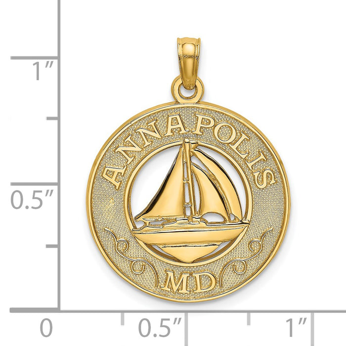 Million Charms 14K Yellow Gold Themed Annapolis, Md Round Frame With Nautical Sailboat Charm