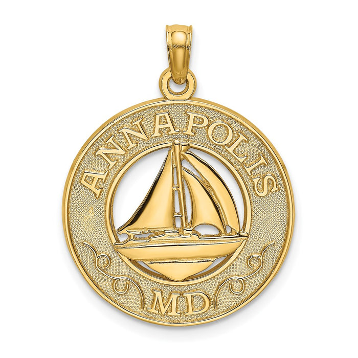 Million Charms 14K Yellow Gold Themed Annapolis, Md Round Frame With Nautical Sailboat Charm