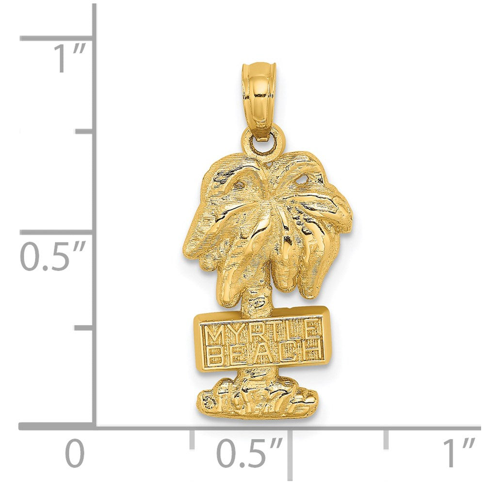 Million Charms 14K Yellow Gold Themed 2-D Myrtle Beach On Palm Tree Charm