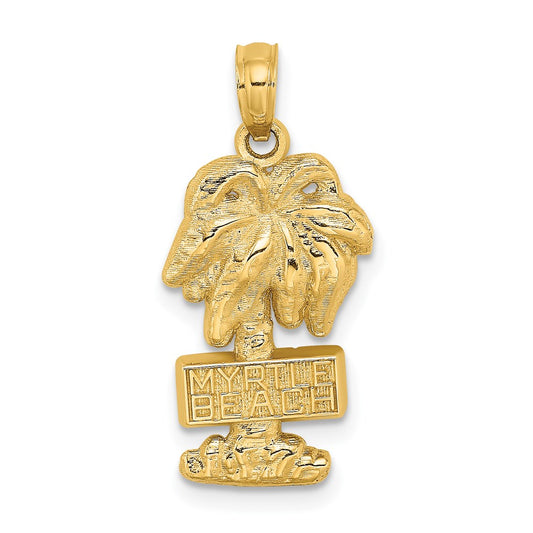 Million Charms 14K Yellow Gold Themed 2-D Myrtle Beach On Palm Tree Charm