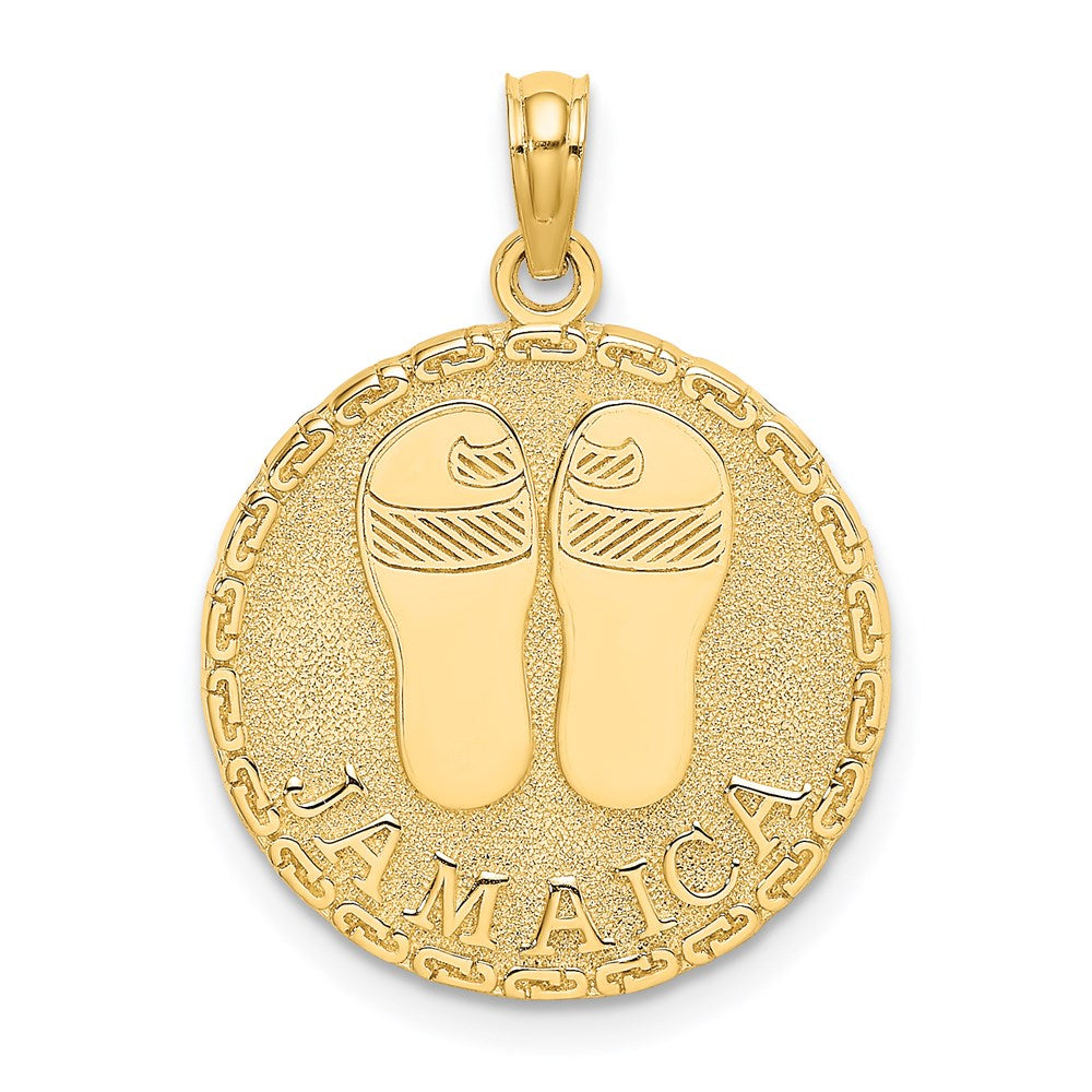 Million Charms 14K Yellow Gold Themed Jamaica & Sandals Round Disk Charm