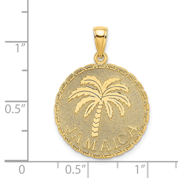 Million Charms 14K Yellow Gold Themed Jamaica & Palm Tree On Disk Charm