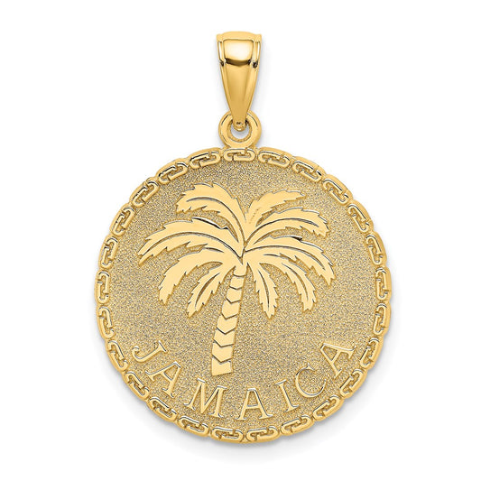 Million Charms 14K Yellow Gold Themed Jamaica & Palm Tree On Disk Charm