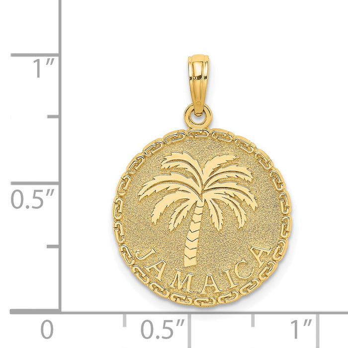 Million Charms 14K Yellow Gold Themed Jamaica & Palm Tree On Disk Charm