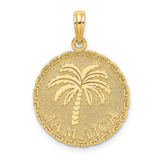 Million Charms 14K Yellow Gold Themed Jamaica & Palm Tree On Disk Charm