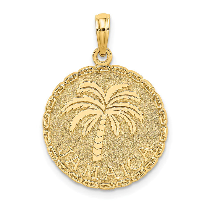 Million Charms 14K Yellow Gold Themed Jamaica & Palm Tree On Disk Charm