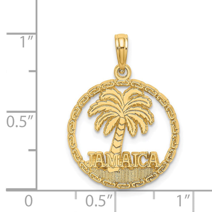 Million Charms 14K Yellow Gold Themed Jamaica Under Palm Tree In Disk Charm