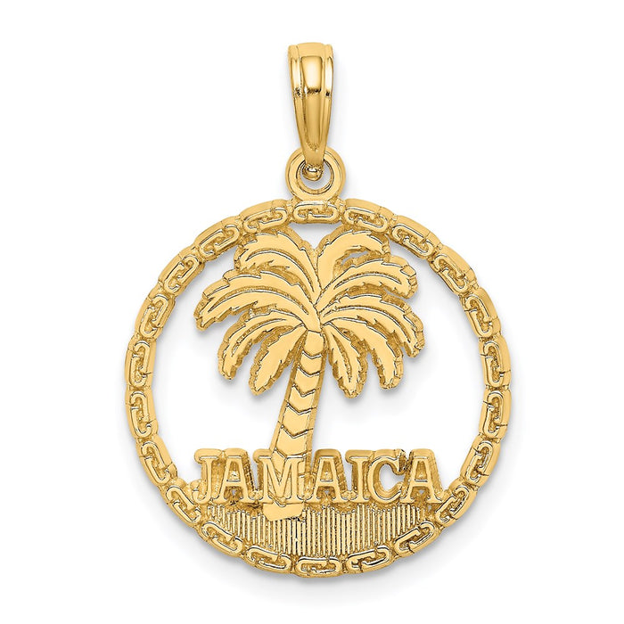 Million Charms 14K Yellow Gold Themed Jamaica Under Palm Tree In Disk Charm