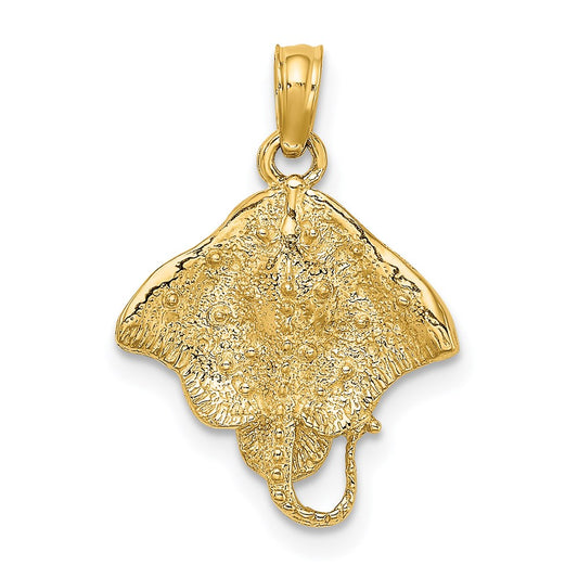Dije de mantarraya en 2D con temática de oro amarillo de 14 quilates de Million Charms