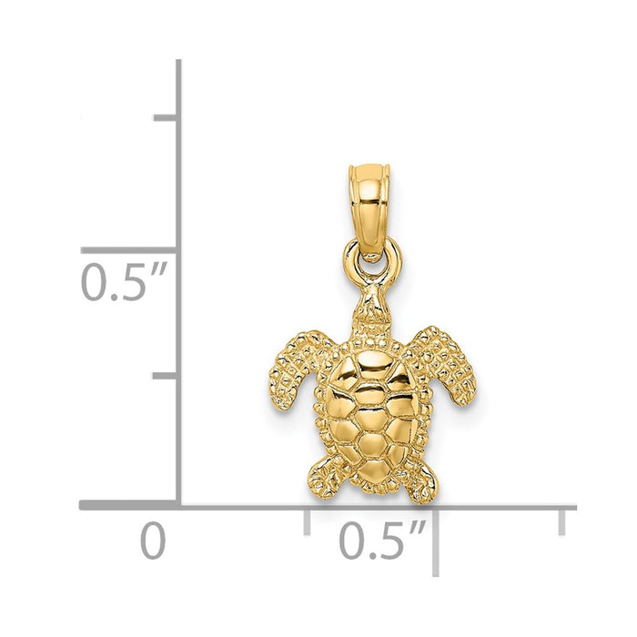 Million Charms 14K Yellow Gold Themed 3-D Mini Sea Turtle Charm