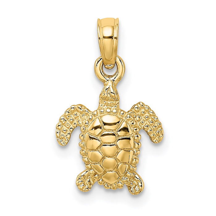 Million Charms 14K Yellow Gold Themed 3-D Mini Sea Turtle Charm