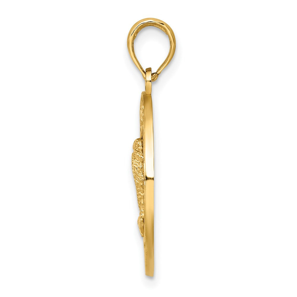 Million Charms 14K Yellow Gold Themed Florida On Round Frame With Double Palm Tree Charm