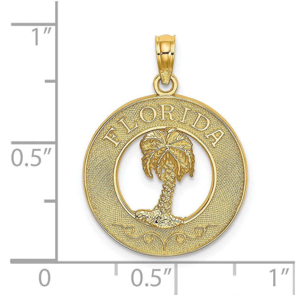 Million Charms 14K Yellow Gold Themed Florida On Round Frame With Palm Tree Charm