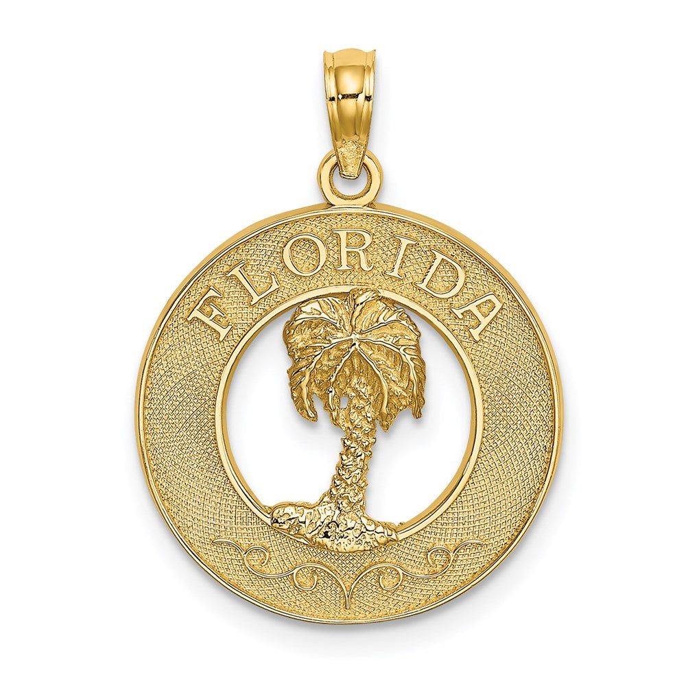 Million Charms 14K Yellow Gold Themed Florida On Round Frame With Palm Tree Charm