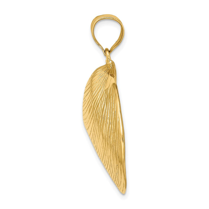 Million Charms 14K Yellow Gold Themed Textured 2-D Large Clam Shell Charm