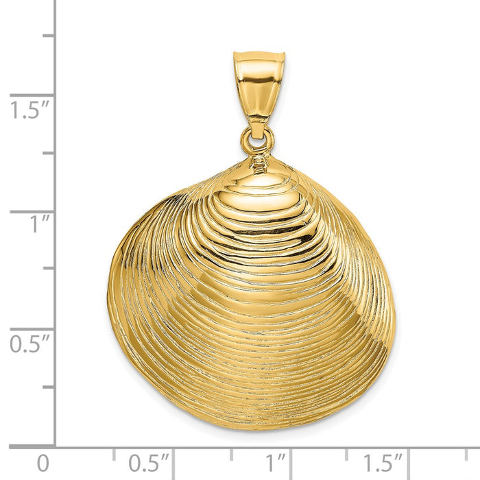 Million Charms 14K Yellow Gold Themed Textured 2-D Large Clam Shell Charm