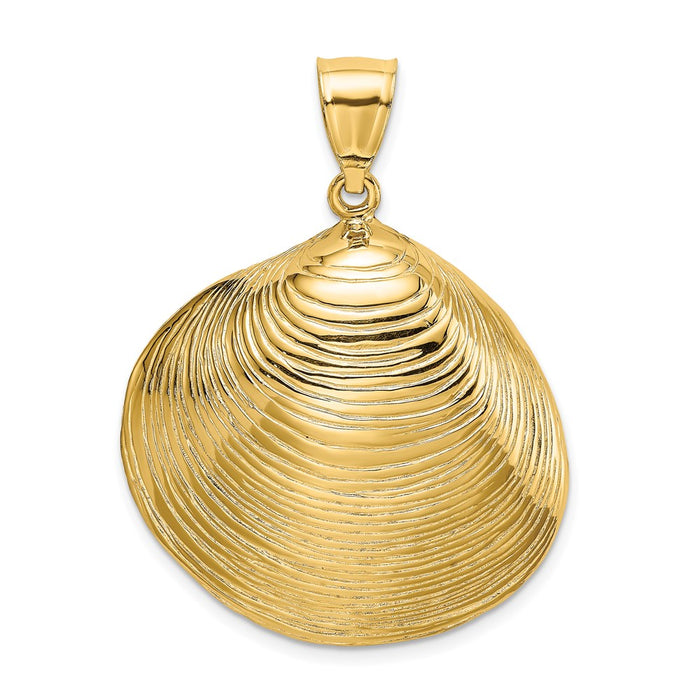 Million Charms 14K Yellow Gold Themed Textured 2-D Large Clam Shell Charm