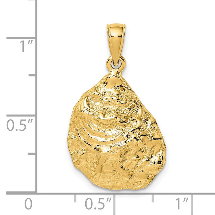 Million Charms 14K Yellow Gold Themed 2-D Textured & Polished Oyster Shell Charm