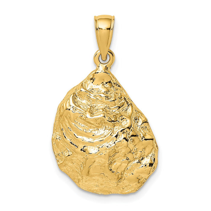 Million Charms 14K Yellow Gold Themed 2-D Textured & Polished Oyster Shell Charm