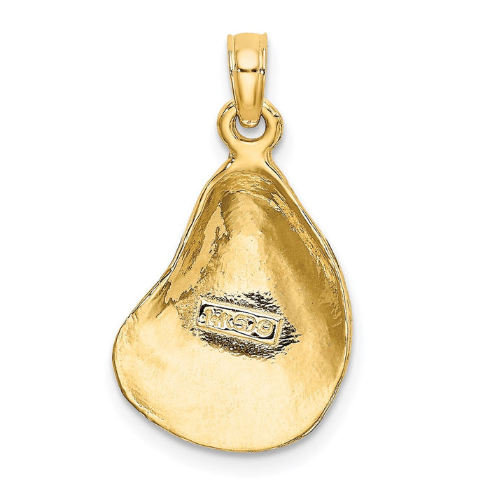 Million Charms 14K Yellow Gold Themed 2-D Textured & Polished Oyster Shell Charm