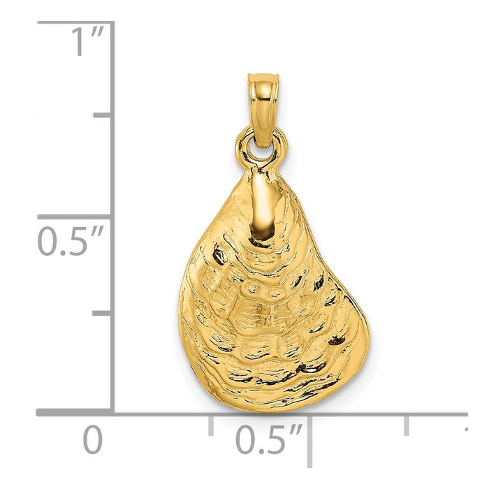 Million Charms 14K Yellow Gold Themed 2-D Textured & Polished Oyster Shell Charm