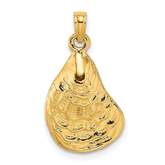 Million Charms 14K Yellow Gold Themed 2-D Textured & Polished Oyster Shell Charm