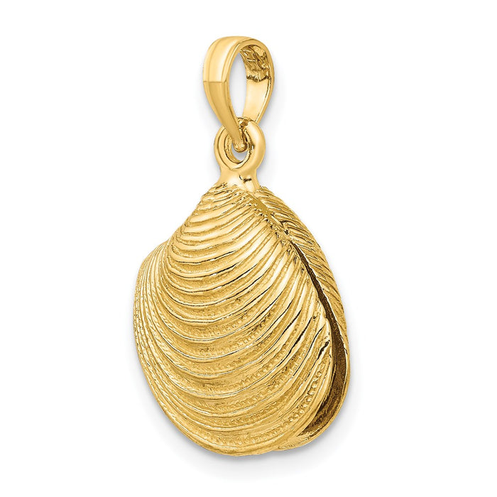 Million Charms 14K Yellow Gold Themed 3-D Textured Clam Shell Charm