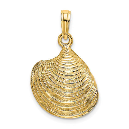 Dije de concha de almeja texturizada en 3D de Million Charms en oro amarillo de 14 quilates