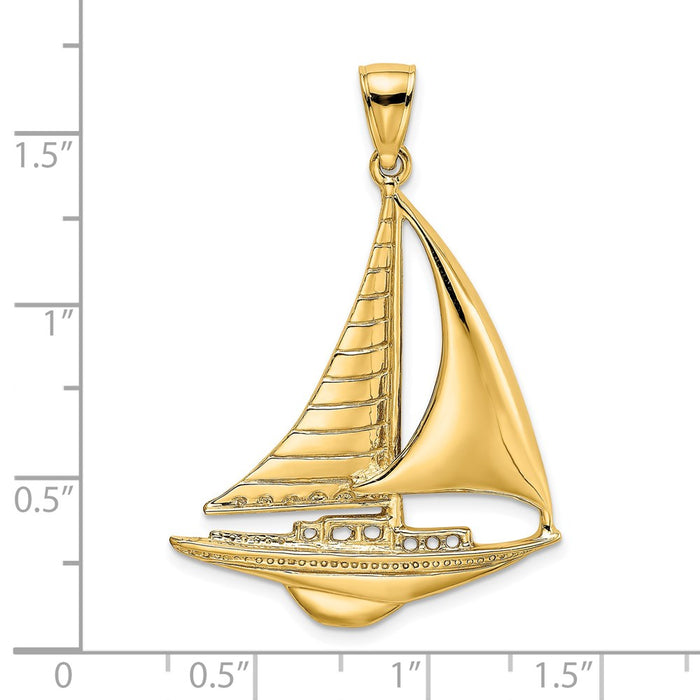 Million Charms 14K Yellow Gold Themed Polished Nautical Sailboat Charm