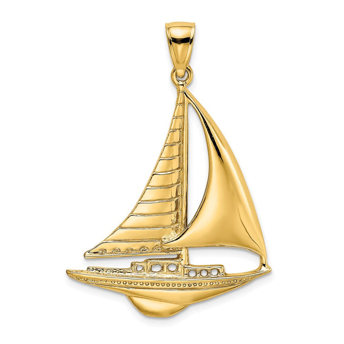 Million Charms 14K Yellow Gold Themed Polished Nautical Sailboat Charm