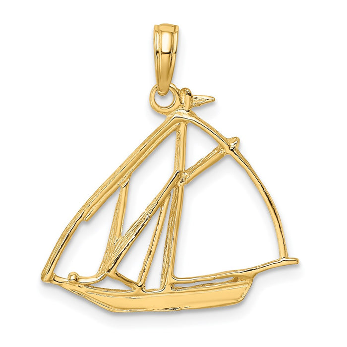 Million Charms 14K Yellow Gold Themed Cut-Out Nautical Sailboat Charm