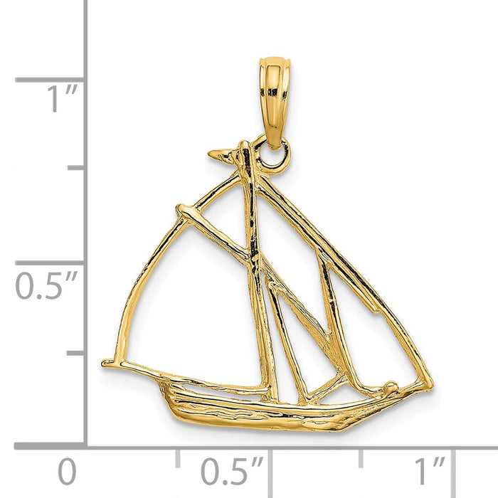 Million Charms 14K Yellow Gold Themed Cut-Out Nautical Sailboat Charm