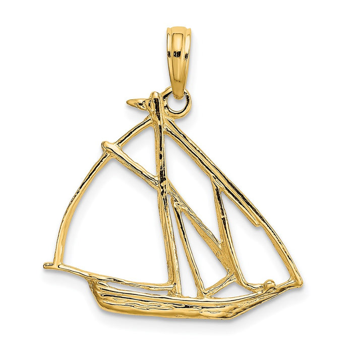 Million Charms 14K Yellow Gold Themed Cut-Out Nautical Sailboat Charm