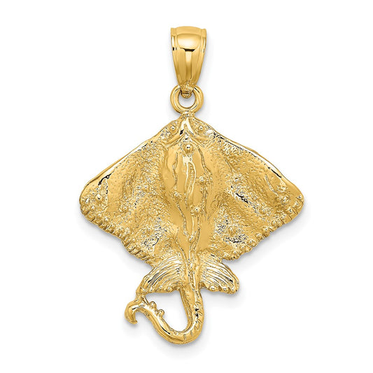 Dije de mantarraya en 2D con temática de oro amarillo de 14 quilates de Million Charms