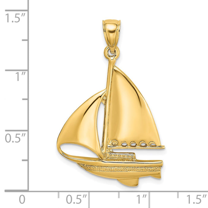 Million Charms 14K Yellow Gold Themed Polished Nautical Sailboat Charm