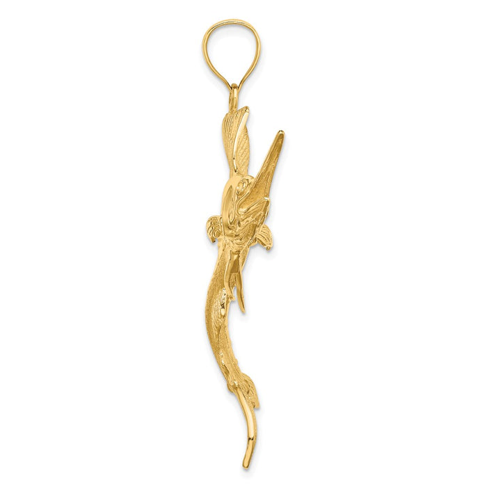 Million Charms 14K Yellow Gold Themed 3-D Polished Textured Sailfish Charm