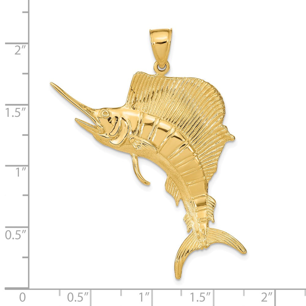 Million Charms 14K Yellow Gold Themed 3-D Polished Textured Sailfish Charm