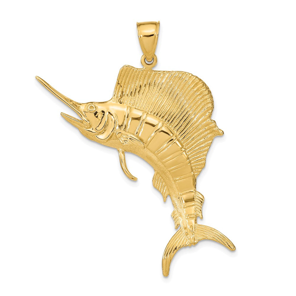 Million Charms 14K Yellow Gold Themed 3-D Polished Textured Sailfish Charm