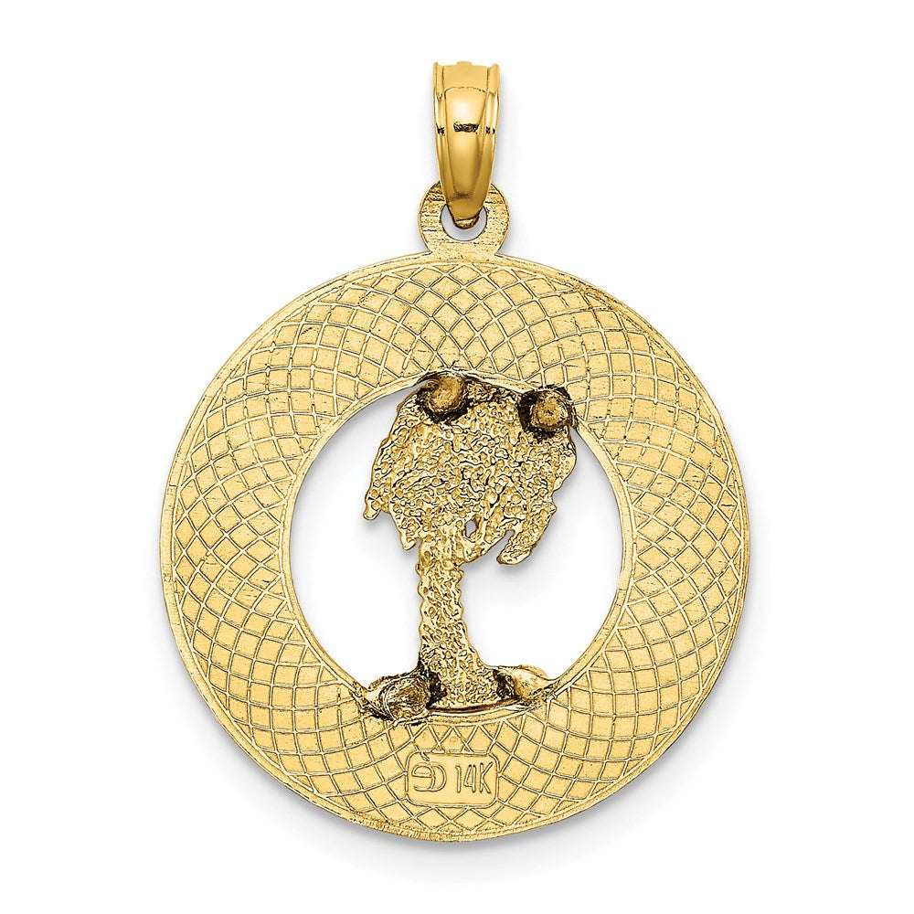 Million Charms 14K Yellow Gold Themed Myrtle Beach On Round Frame With Palm Tree Charm