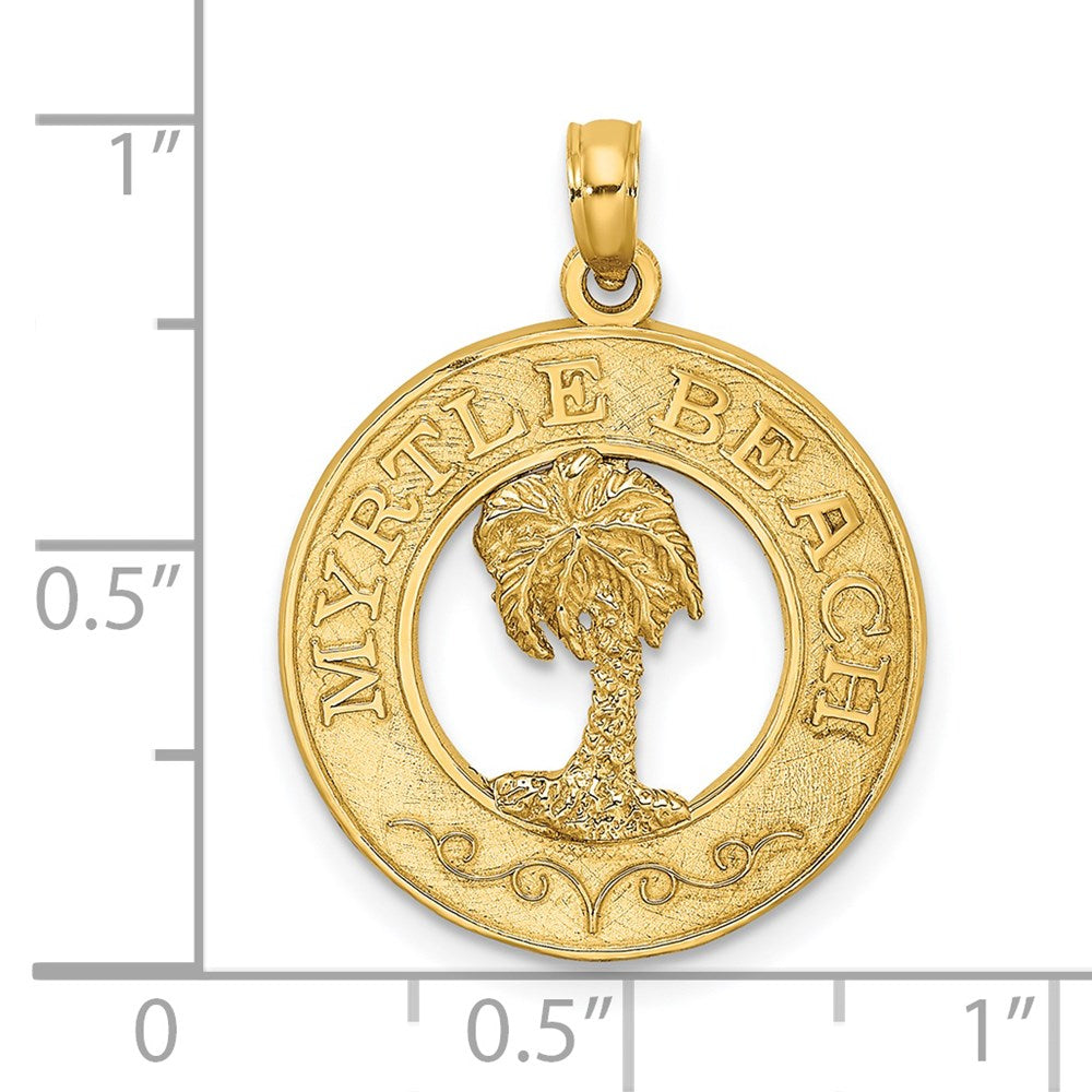 Million Charms 14K Yellow Gold Themed Myrtle Beach On Round Frame With Palm Tree Charm