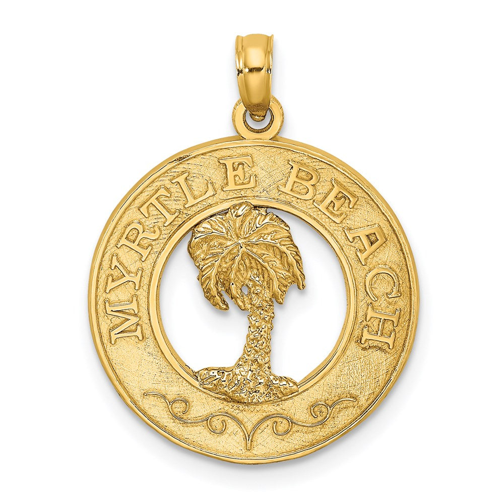 Million Charms 14K Yellow Gold Themed Myrtle Beach On Round Frame With Palm Tree Charm