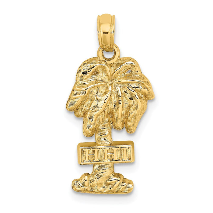 Million Charms 14K Yellow Gold Themed 2-D Hhi Island (Hilton Head Island) On Palm Tree Charm