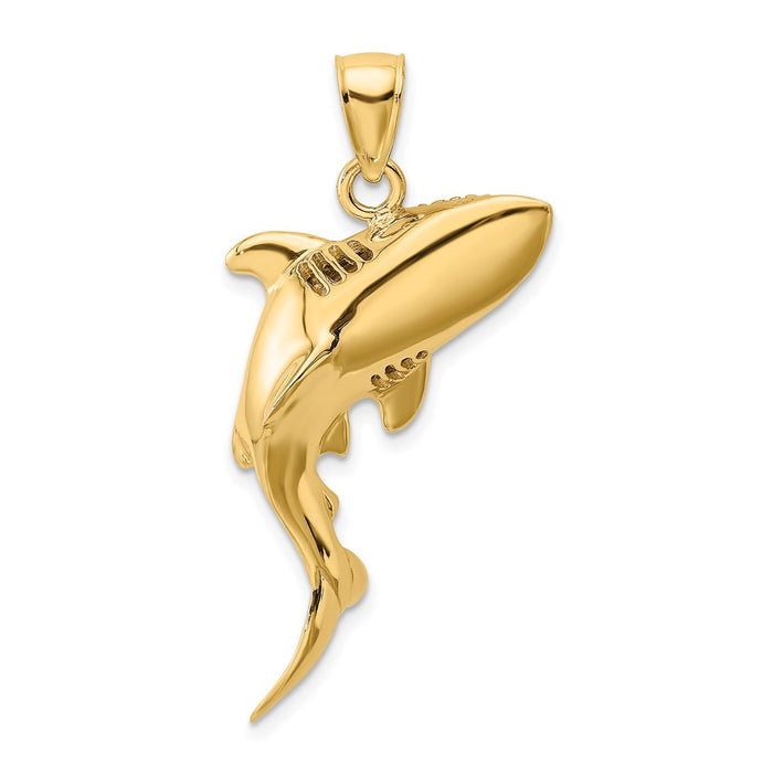 Million Charms 14K Yellow Gold Themed 3-D Polished Shark Charm