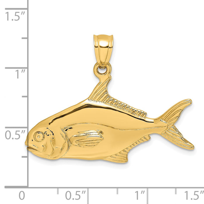 Million Charms 14K Yellow Gold Themed 3-D Polished Pompano Fish Charm