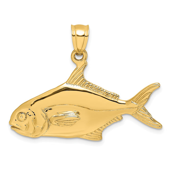 Million Charms 14K Yellow Gold Themed 3-D Polished Pompano Fish Charm